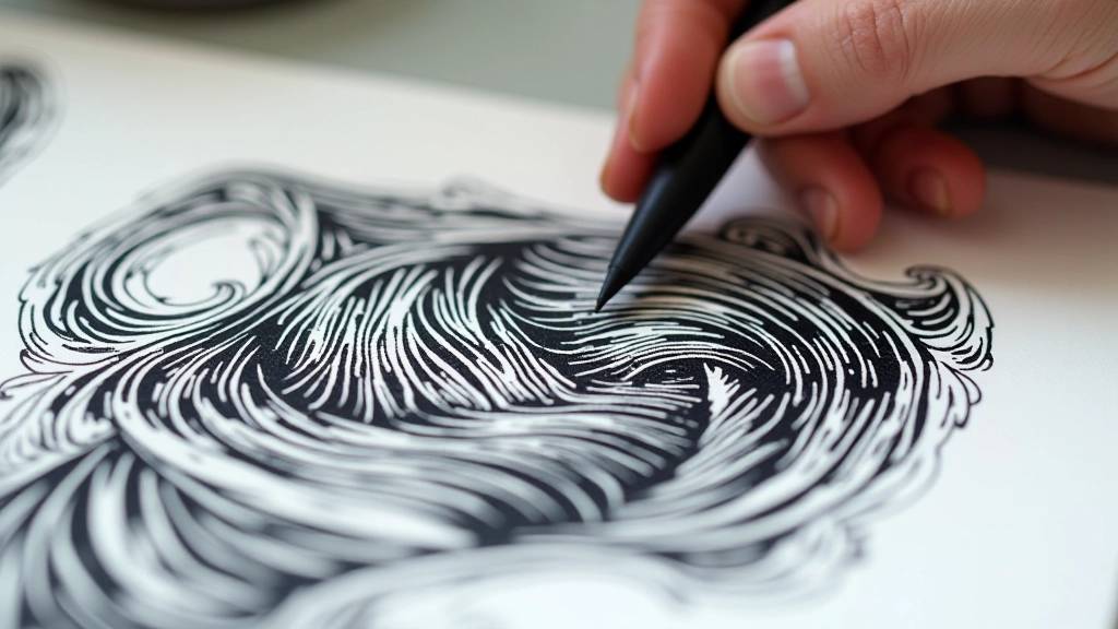 Close-up detail of properly finished linocut print showing clean edges and ink quality