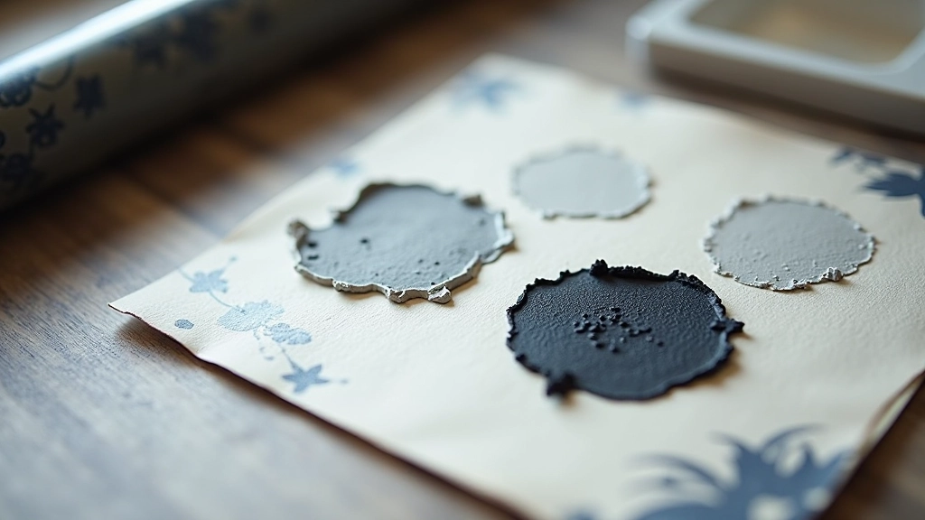 Different ink consistency samples displayed on palette, showing proper ink thickness for linocut printing